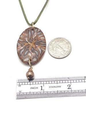 Bronze Translucent Oval Shaped pendant with golden bead - image4